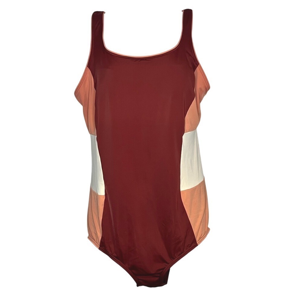 Lands' End 1 piece color-block chlorine resistant burnt orange swimsuit - Sz. 16